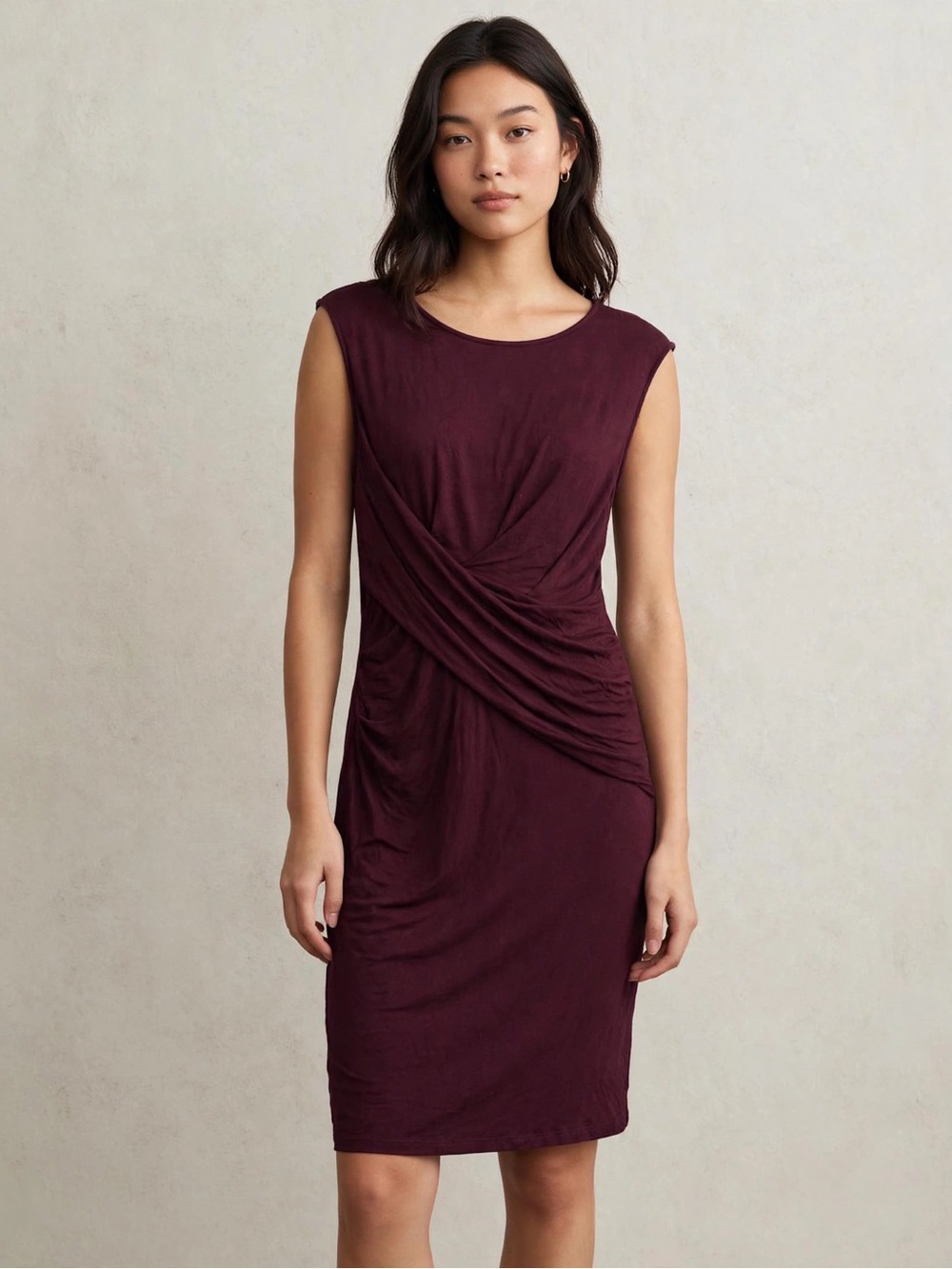 Kut from the Kloth Womens Burgundy Draped Lined Jersey Sheath Dress 14P Stretch